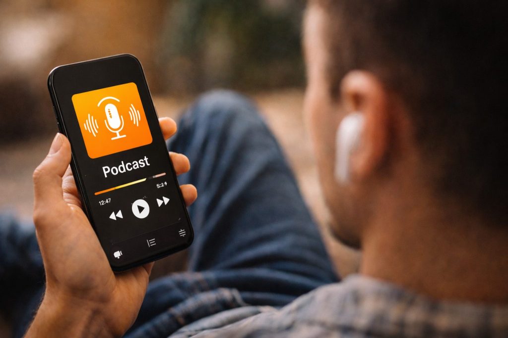 Podcastien kuuntelua mobiililaitteella
